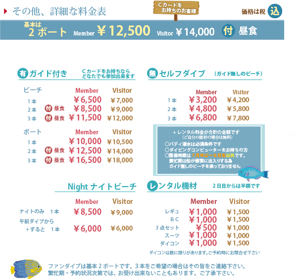 その他詳細な料金表。